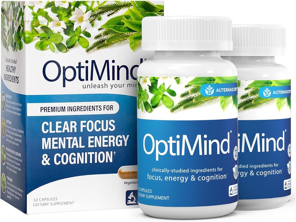Optimind Bacopa Monnieri Brain Supplement for Memory and Focus, Nootrops with Fosfatidilserină, Huperzine A, Non-GMO, Clinic Studied Ingrediente, 64 Capsule