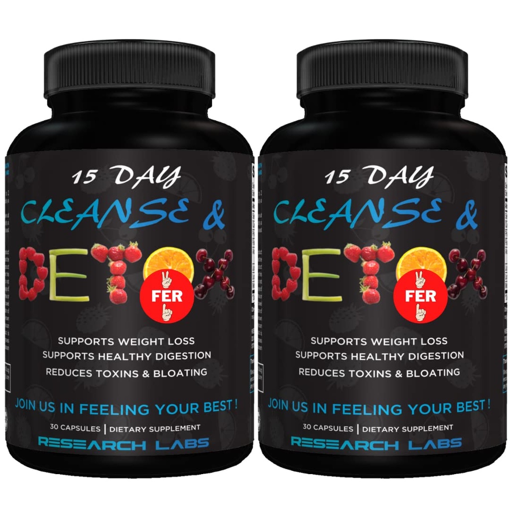 Cercetare Labs 15 Day Colon Cleanse & Detoxifiere pentru mai puțin Bloat Flat Tummy w/Probiotice - 2 Fer 1 - Constipație Relief - Flushes Toxine, Boosts Energy. Formula clinică sigură și eficientă