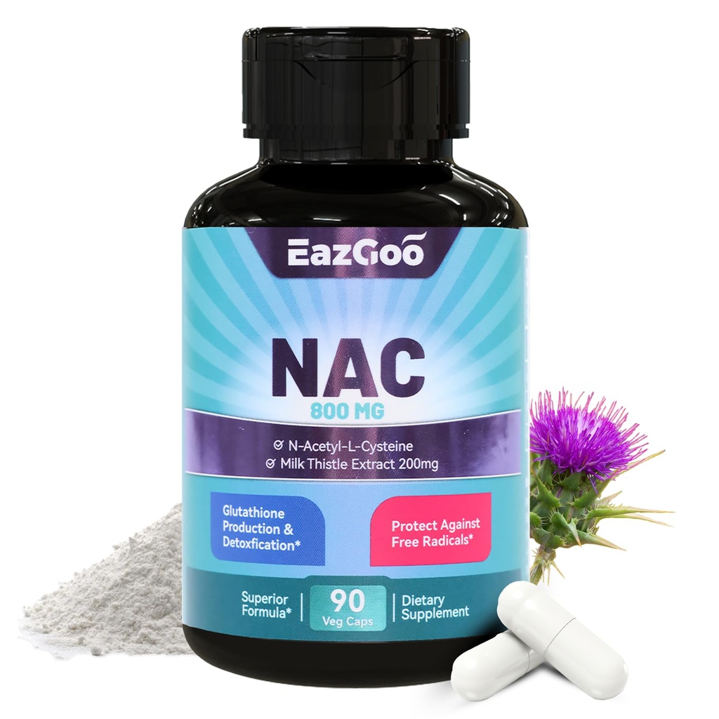 Supliment NAC, N-Acetyl Cysteine capsule 800mg, N-Acetyl Supliment cu lapte Thistle 200mg, Suport antioxidant, Vegan, GMO-Free, NAC 90 Count (Pachet de 1)