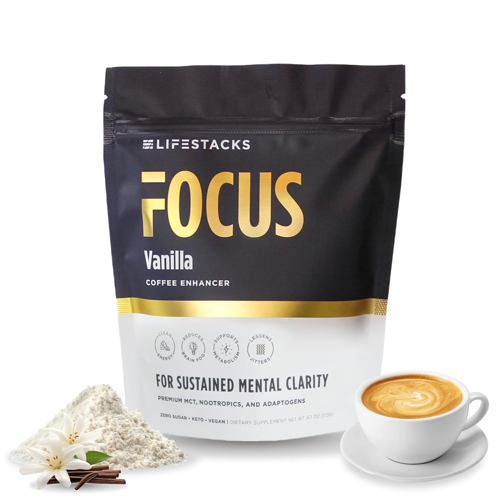 Focus Coffee Creamer for Energy & Clarity - MCT Powder + Nootrops + Adaptogens - Boost Productivity Without Jitters sau Crash - Keto, Vegan, 0 Sugar - with Taurine, L-Tyrosine, Rhodiola
