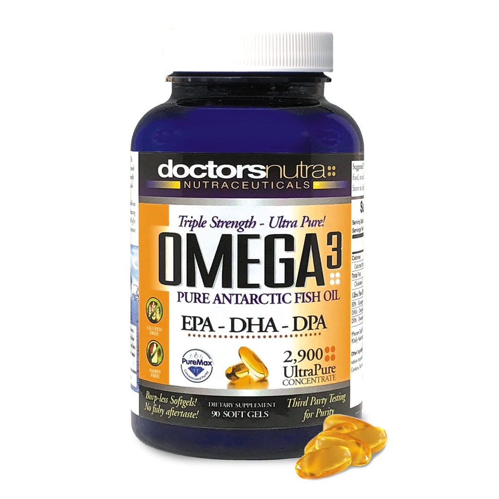 Omega 3 ulei de pește DPA 2900 Milligrame Putere triplă Ultra Pur concentrat, EPA-DPA-DHA, SoftGels - 30 Servings