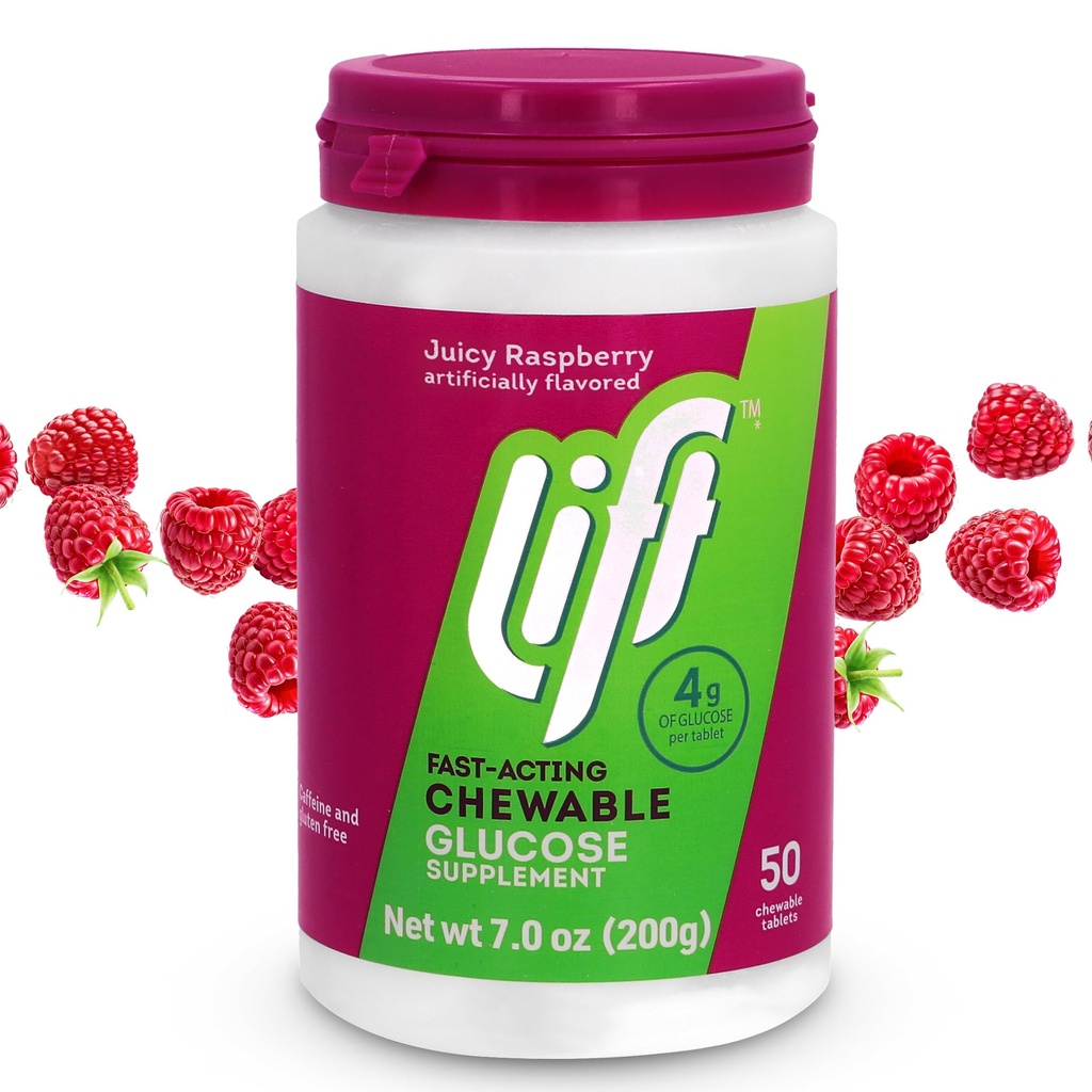 Lift Glucoză rapidă Glucoză tablete de energie masticabile, zmeură, 50 ct borcan (Pachet de 1)