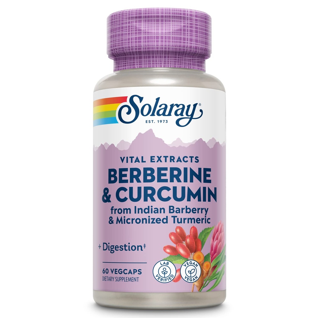 SOLARAY Berberine & Curcumin - Berberine Turmeric Supliment cu 20% Micronized Curcumin din Root Turmeric - Herbal Wellness Support - Non-GMO, Vegan, Gluten Free, 60-Day Guarantee, 60 Servings