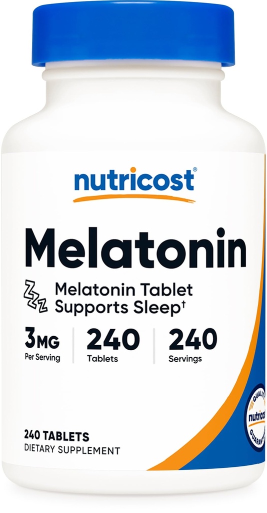 Nutricost Melatonina 3mg, 240 comprimate - 3mg Per Serving, non-GMO, Gluten Free