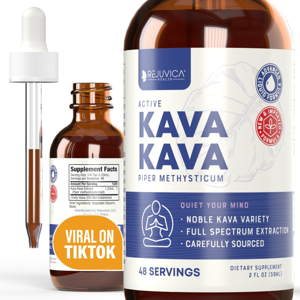 Rejuvica Health Kava Kava Root Extract Supliment - Active Kava Kava - Relaxare și calm potent - Extract lichid - Piper Methysticum - Varietate nobilă - Occurent natural Kavalactonă - 48 Serviri