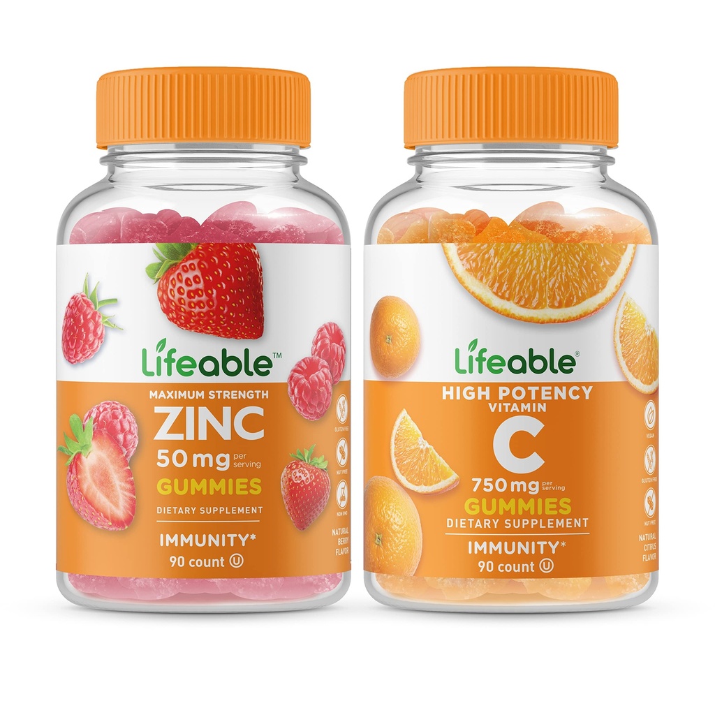 Zinc de viață 50mg + vitamina C 750mg, Gummie Bundle - mare Tasting, Supliment de vitamine, gluten gratuit, OMG gratuit, Guma de mestecat