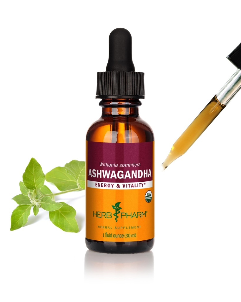 Herb Pharm Extract de Ashwagandha organic certificat pentru energie și vitalitate, cereale, alcool organic din trestie, 1 Ounce
