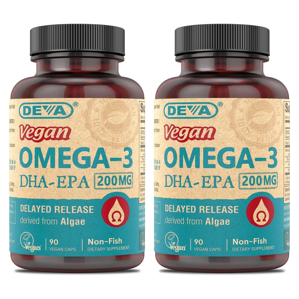 DEVA Vegan Omega-3 DHA-EPA, de la Micro Algae, Lansare întârziată, 90 capsule Vegane (Pachetul de 2)