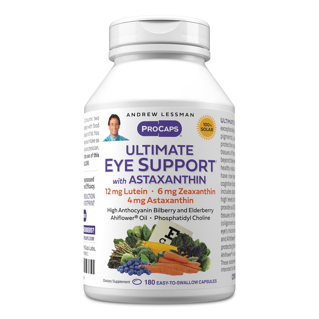 ANDREW LESSMAN Ultimate Eye Support with Astaxanthin 180 Softgels - 12mg Lutein, 6mg Zeaxantină, 4mg Astexanthin, Bilberry. Nutrienți cheie pentru a sprijini sănătatea ochilor, promova viziune sănătoasă. Fără aditivi