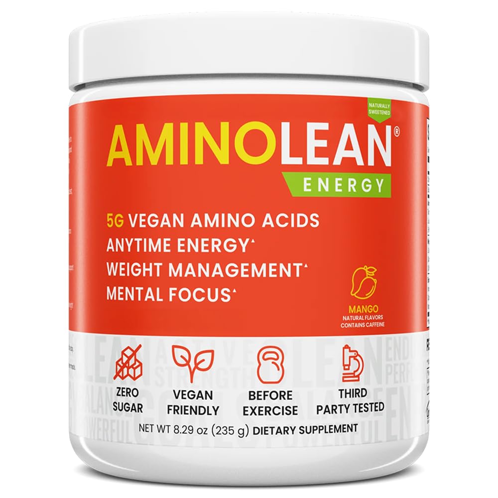 RSP NUTRITION AminoLean Natural Pre Workout pulbere, Sucralose Free Amino Energy with No Artificial Dyes, Vegan BCAAs and Weight Management, Mango, 25 Serv