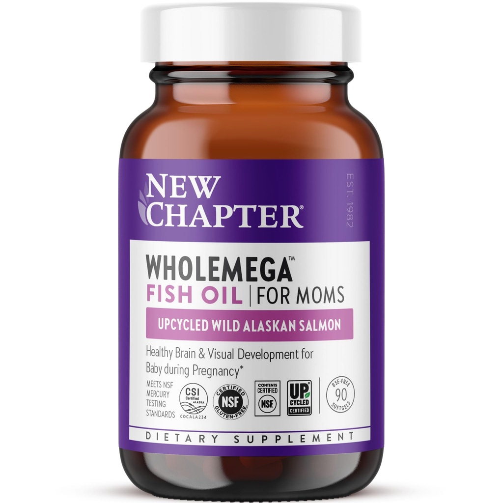 Noul capitol Wholemega pentru mame supliment de ulei de pește, capsule mici, 2000 mg per servire, prenatal DHA cu Omega-3 + vitamina D3 pentru suport prenatal și postnatal, 500mg fiecare - 90 Conte