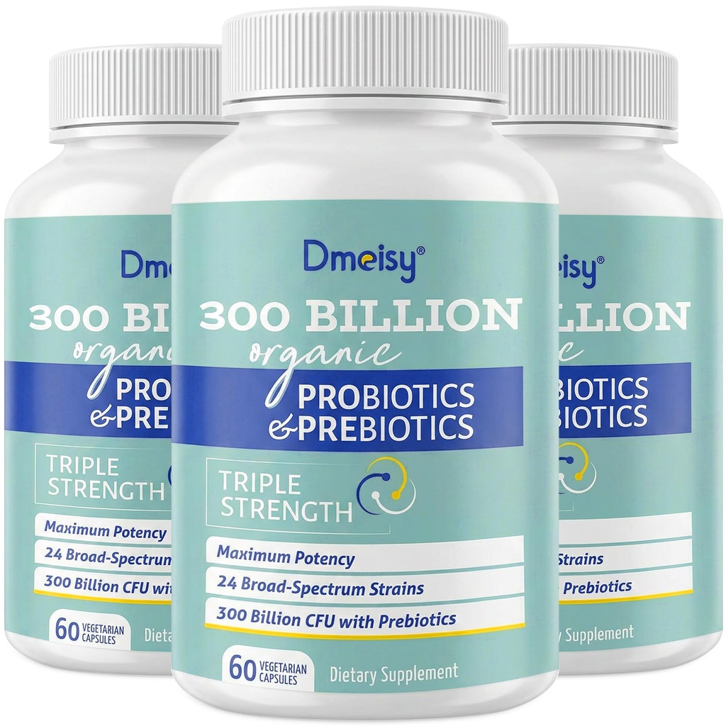 Probiotice pentru femei și bărbați, 300 Miliarde CFU 24 Tulpini Probiotice + 15 plante organice Prebiotice Blend, Perioada de valabilitate Stabil Gut Health Supliment pentru Digestive Immune & Whole-Body Health, 6 Luna de aprovizionare
