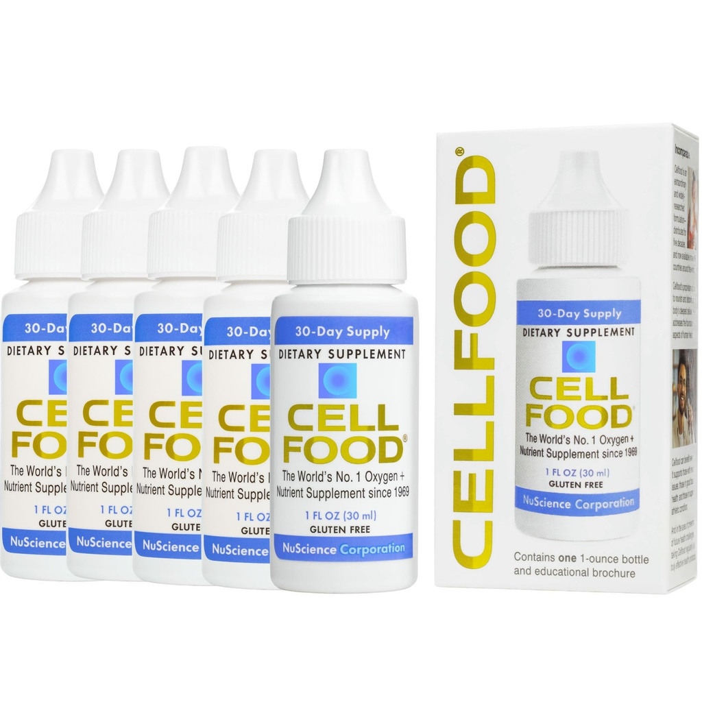 Cellfood Oxigen Boost - 1 fl oz, 5 Pack - supliment de oxigen lichid pentru drenaj limfatic, Altitudine Boala, Jet Lag, Oboseală, Dureri de cap, Hangovers & Energy - Gluten gratuit, Cert. Kosher