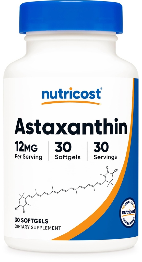 Nutricost Astaxantină 12mg, 30 Softgels - non-GMO și gluten gratuit