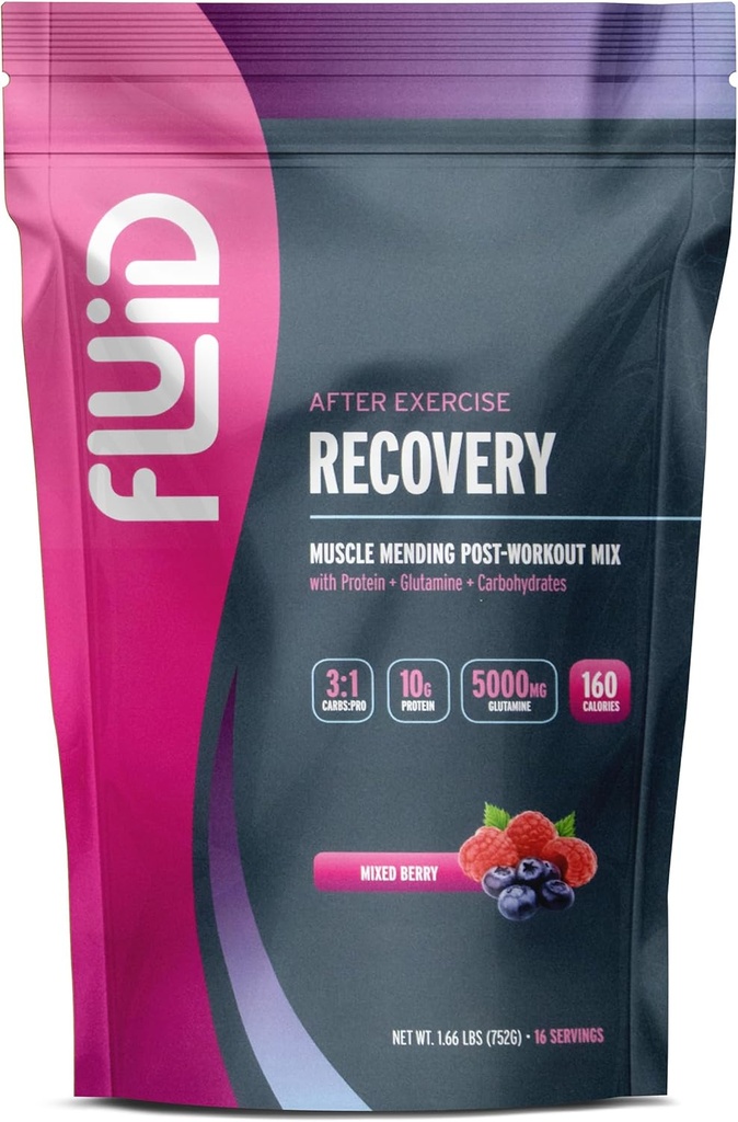 Fluid Recovery Post-Workout Drink Mix - Whey Izolate Proteine, L-Glutamine, carbohidrați, Toate ingredientele naturale, Gluten-Free, Lactoză-Free (amestecat Berry)