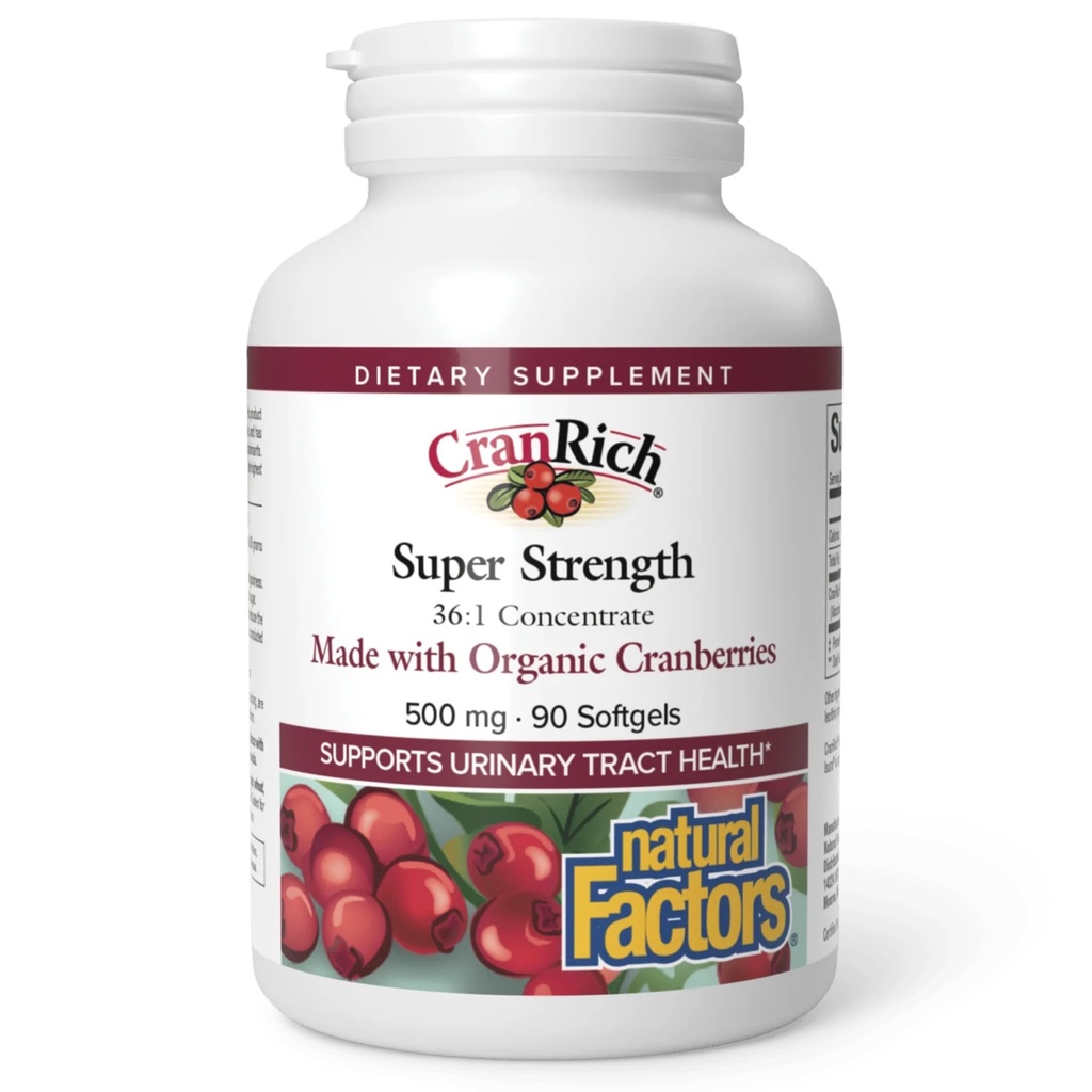 CranRich de factori naturali, Super Putere Cranberry concentrat, Antioxidant Supliment pentru Suport Tract urinar, Non-GMO, 90 softgels (90 portii)