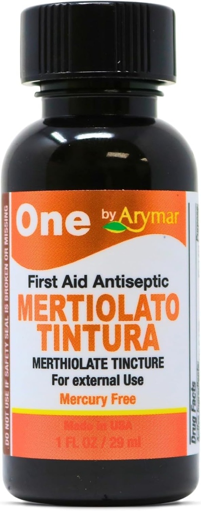 Arymar Mertiolato Tincture 1 fl oz. Soluţie antiseptică pentru tăieturi minore, zgârieturi şi arsuri.