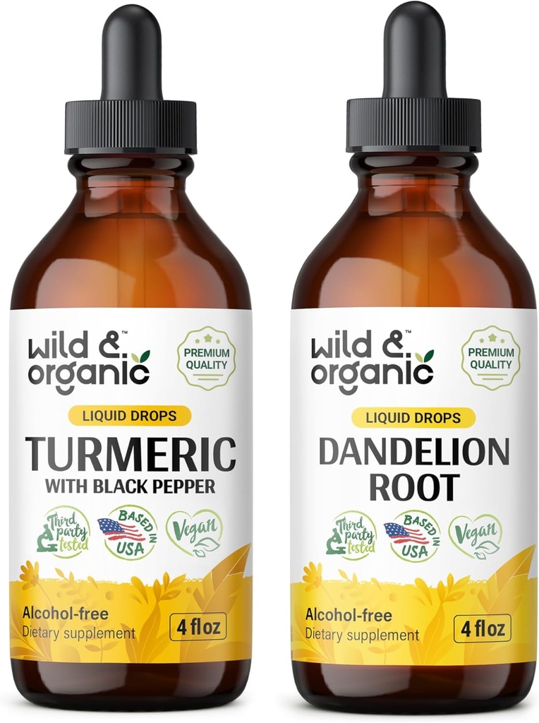 Tinctură sălbatică și organică de turmeric 4 fl oz & Dandelion Root Tincture 4 fl oz