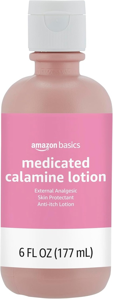 Basics Calamine Anti-Itch Lotion, Analgesic Skin Protector, 6 Fluid Ounce, 1-Pack (Precedent Solimo) (Noua formulă)