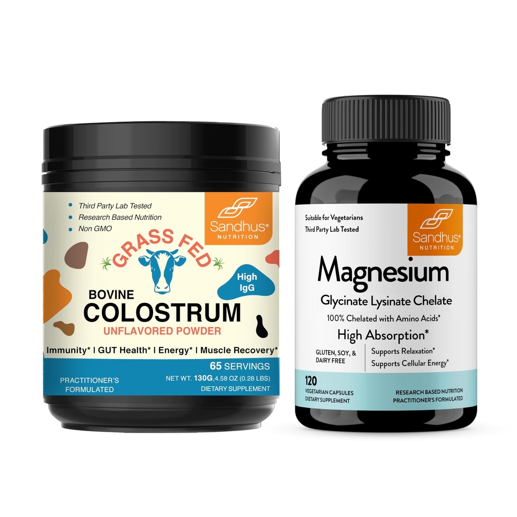 Sandhu Bovin Colostru Pulbere & Magneziu Glicinat Capsule Lysinate 