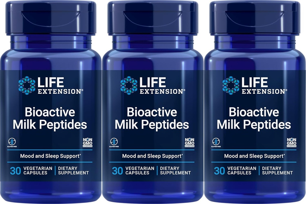 Life Extensie Bioactive Milk Peptides, 30 Capsule vegetariene (Pachet de 3)