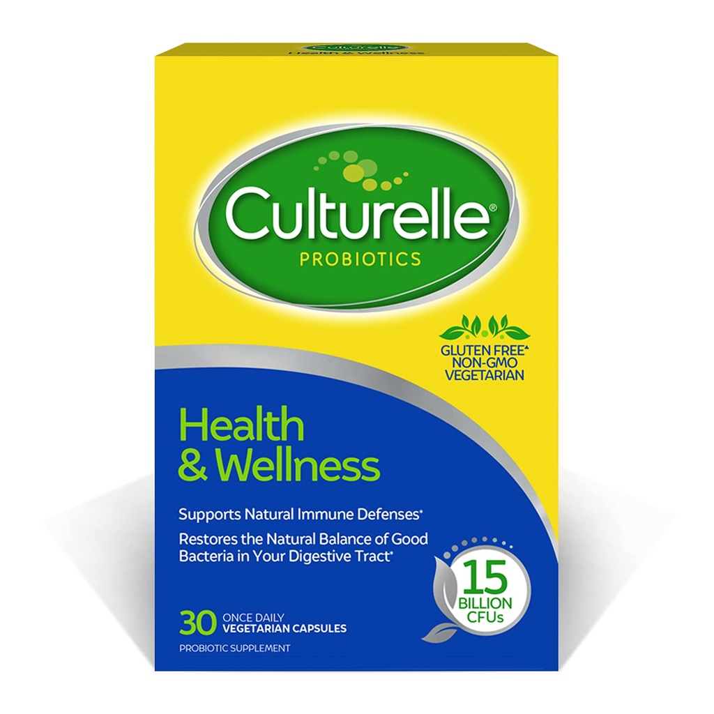 Culturelle Health & Wellness Daily Probiotic pentru femei și bărbați - 30 Conte - 15 miliarde CFU și o tulpină probiotică dovedită și eficientă Sprijină sistemul imunitar- Gluten gratuit, Soy gratuit, non-GMO