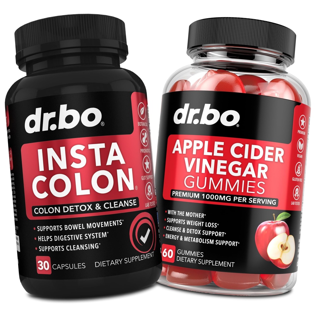 Colon Cleanser Detoxifiere & ACV Apple Cidru Otet Gummies - 15 zile Colon Cleanse pastile Poop Flush & ACV Gummies Suplimente - Suplimente de mișcare Bowel pentru suport intestinal stomac balonare Gut