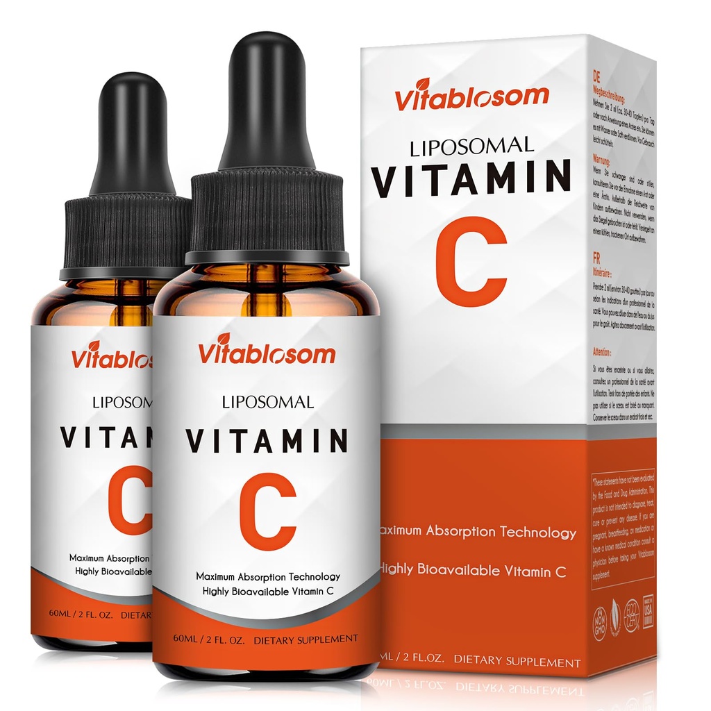 Vitamina lipozomala C 2000mg lichid pentru adulţi, VIT C de mare absorbţie, vitamina C Maximize, sistem imunitar şi suport antioxidant, 60ML (2 flacon)