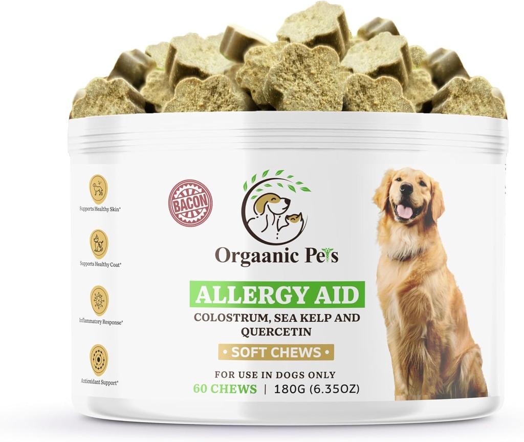 Herbal Dog Alergie Relief cu SEA KELP - Colostru - QUERCETIN - Ciuperci - Omega + 11 Natural Alergie Plante de relief - Chews moale pentru piele și alergii sezoniere
