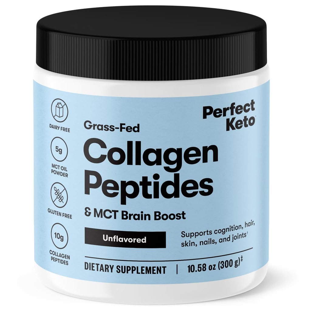 Keto Colagen Peptide Perfecte Pulbere de proteine cu ulei MCT, Colagen hidrolizat, Tip I & III Supliment, Gluten gratuit, Grass Fed, Carb scăzut, Keto Coffee Creamer, Colagen pentru femei și bărbați, Neflavorat
