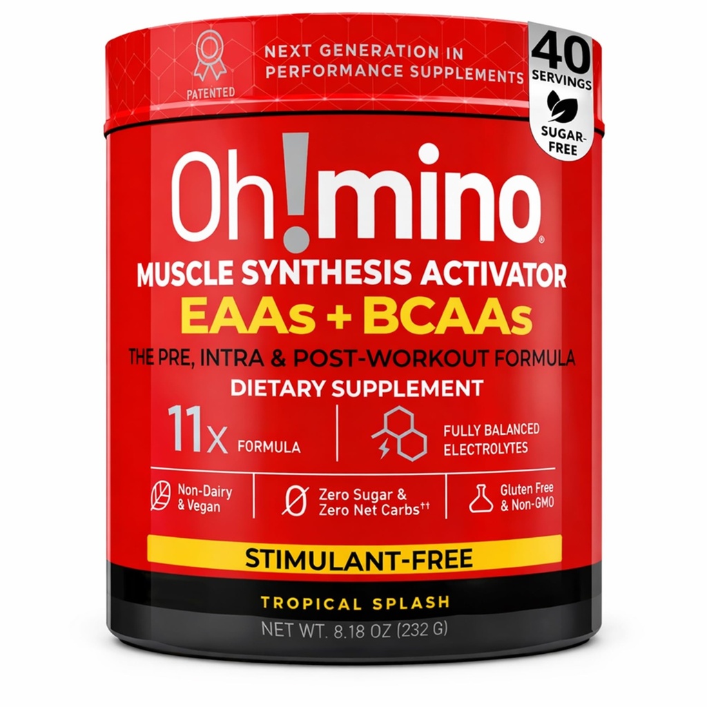 Oh!mino Essential Amino Acids Supliment. Splash tropical, Stimulant-Free Powder. Toate cele 9 EAA, BCAA și perfect Amino pentru antrenamente, Amino Energy, și pentru a construi musculare, și Recupera mai repede.