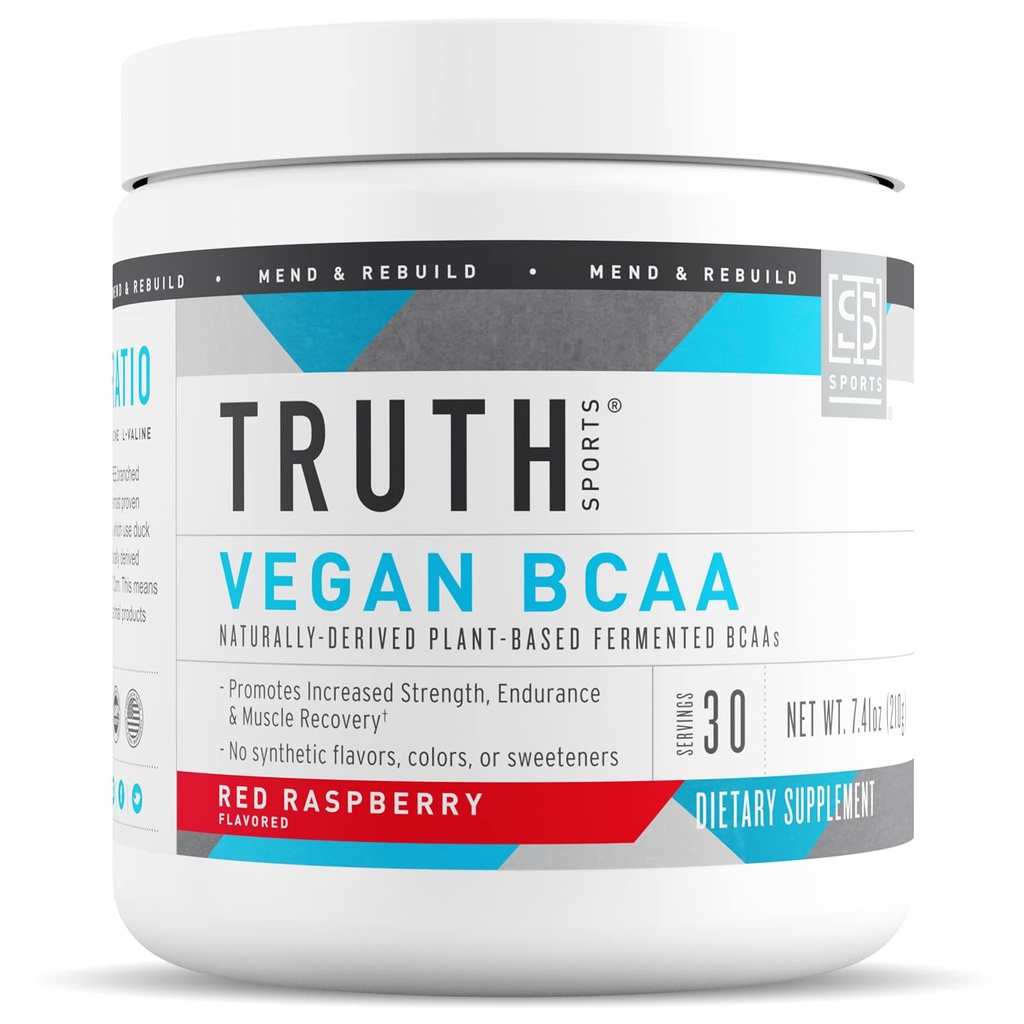 Adevarat Nutritie Vegan BCAA Powder- 2:1:1 Raport natural BCAAs Aminoacidi Pulbere pentru energie, Constructie musculara, Post Antrenament Recuperare bautura pentru Recuperare Musculare (Red Raspberry, 30 Serviri)