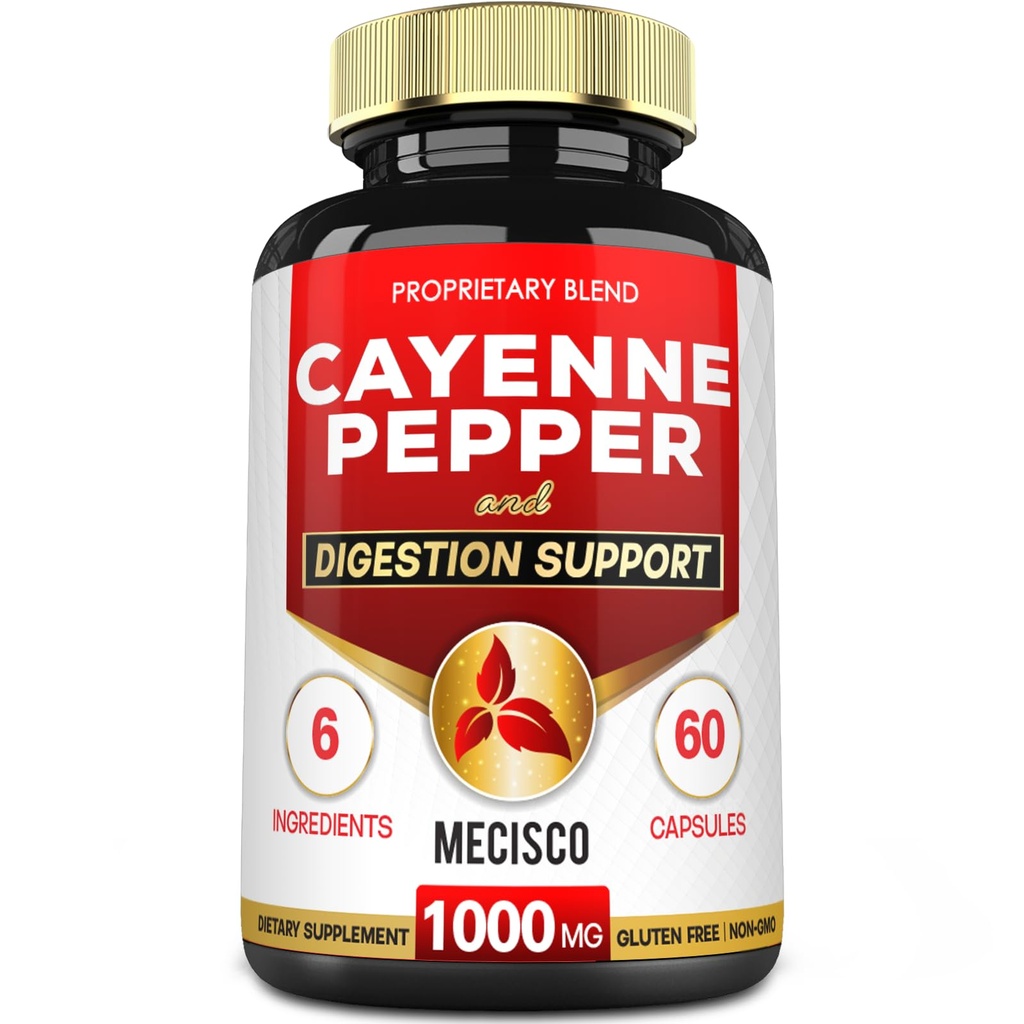 6in1 capsule de ardei iute cu rădăcină de ghimbir, rădăcină de sfeclă, și piper negru și mai mult - 60 capsule - Cayenne Supplement Supports Digestion System, Imunitate