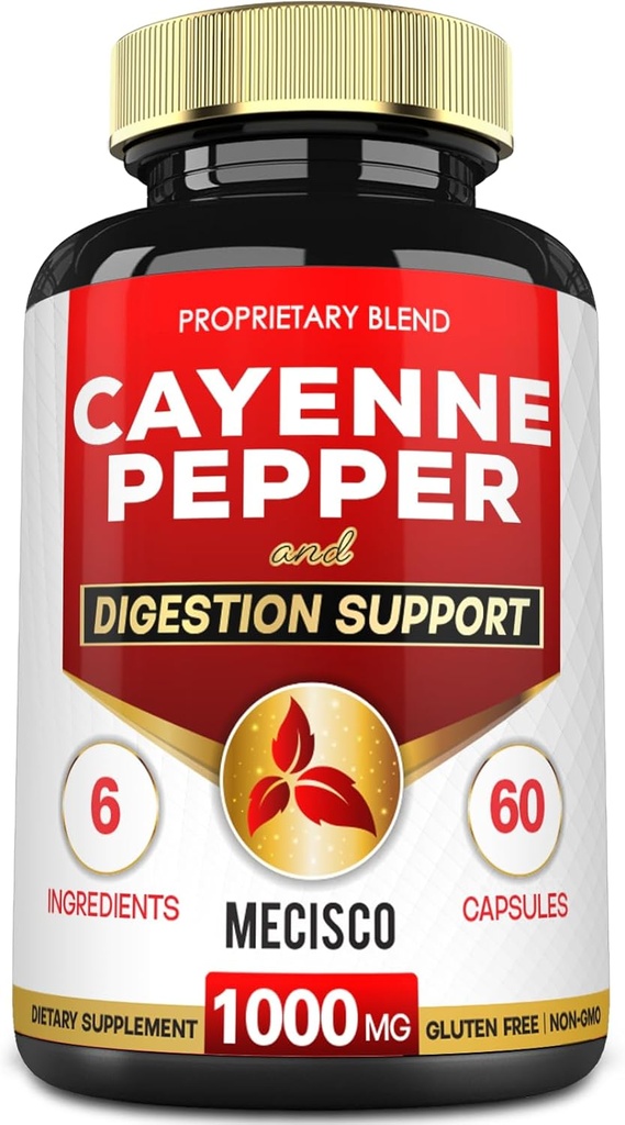 6in1 capsule de ardei iute cu rădăcină de ghimbir, rădăcină de sfeclă, și piper negru și mai mult - 60 capsule - Cayenne Supplement Supports Digestion System, Imunitate