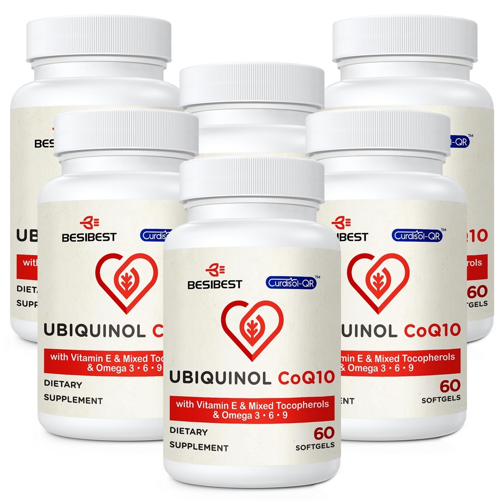 Ubichinol CoQ10-600mg-Softgel, Active Coq10 Ubichinol Supliment cu Vitamina E & Omega 3, 6, 9, High Absorbtion-Coenzime-Q10, puternic antioxidant pentru producerea de energie, testat, 360 Count