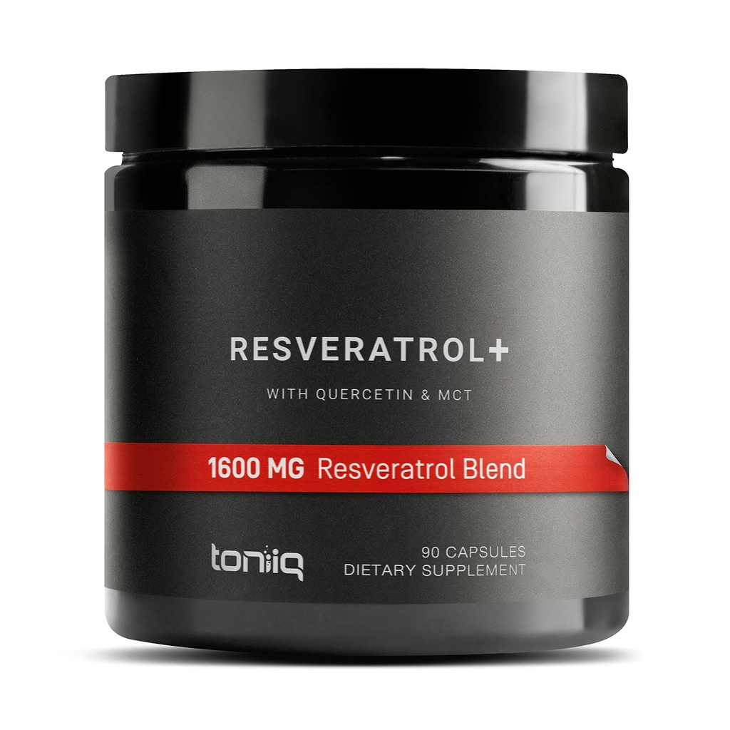 Toniiq 1600mg Resveratrol Blend - Ultra High Puritate și 3rd Party testat - cu ulei MCT pentru Biodisponibilitatea adăugată - Optimal NAD Supliment