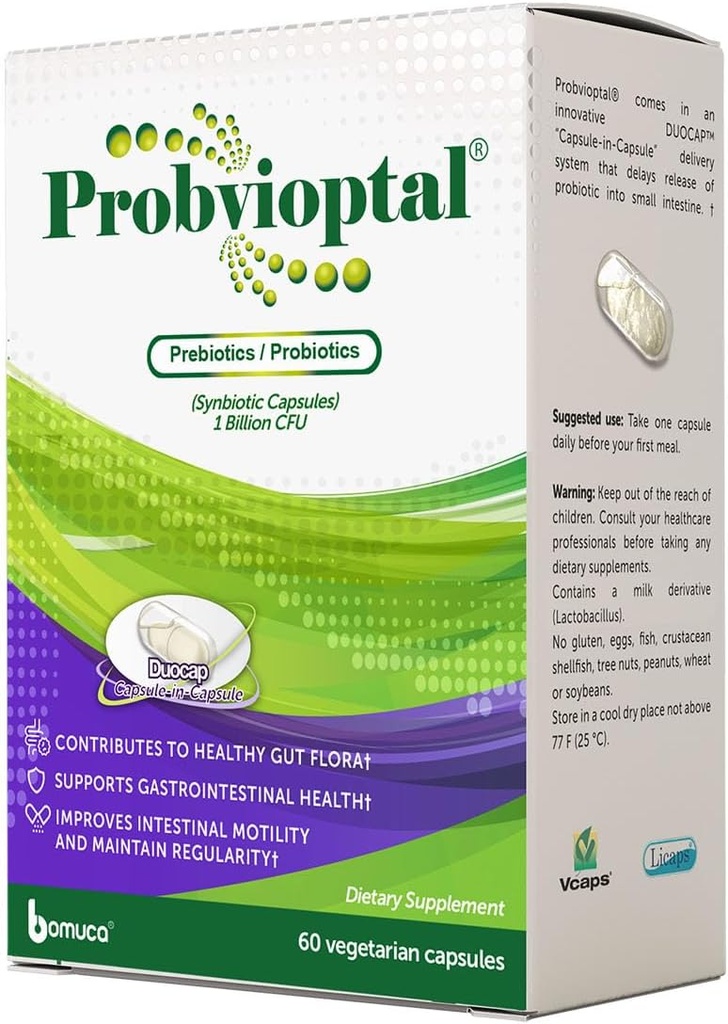 Probvioptal, 60 capsule (168 Unităţi), Probiotice & Prebiotice, Duocap, 1 miliard CFU, Gluten Free