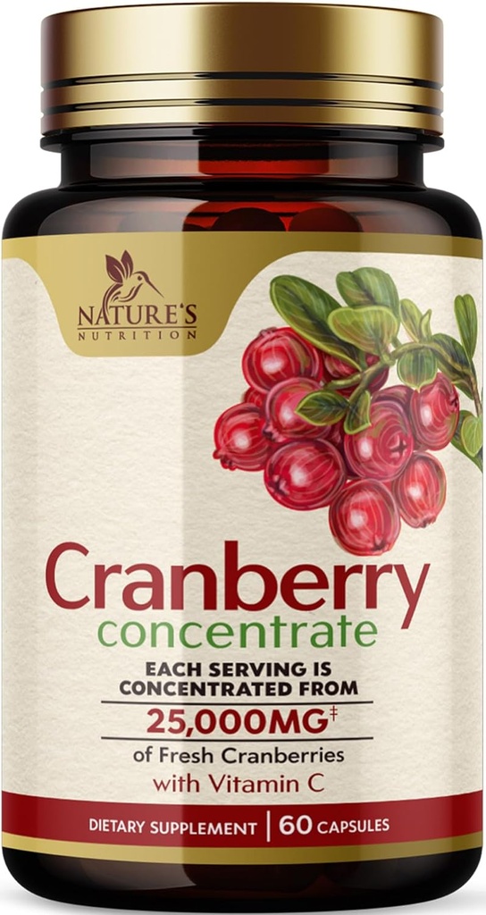 Pastile de cranberry Supliment 25,000 mg - Cranberry proaspete echivalent cu vitamina C & E - Tract urinar Health Support, Sugar Free Formula, extract de praf de fructe - non-GMO, îmbuteliat în Statele Unite ale Americii - 60 capsule