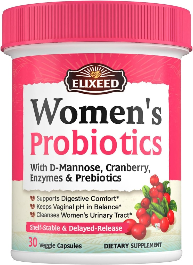 Probiotice pentru femei, 120 miliarde CFU cu prebiotice Cranberry D-Mannose & Enzime, Digestive Vaginal & Uurinar Tract Health, 30 Capace întârziate-Release