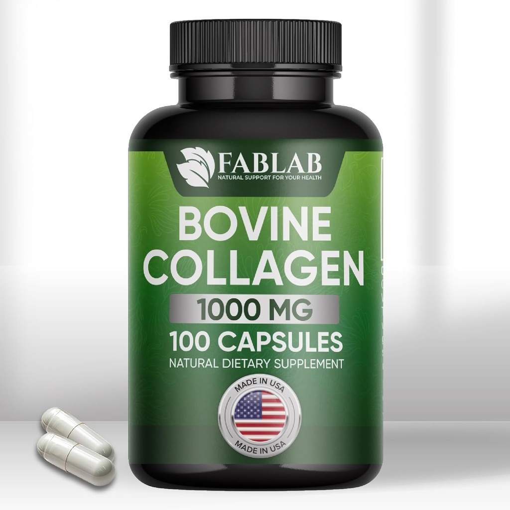 FabLab bovine Colagen tip I Supliment - Supliment nutritional pentru suport comun, nervos si osos - non-GMO, produs alimentar anti-îmbătrânire cu Peptide hidrolizate - 100 capsule