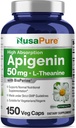 NusaPure Apigenin 50mg & L-Theanine 200mg, 150 Capsule vegetale, Bioperine (non-GMO, Gluten Free)