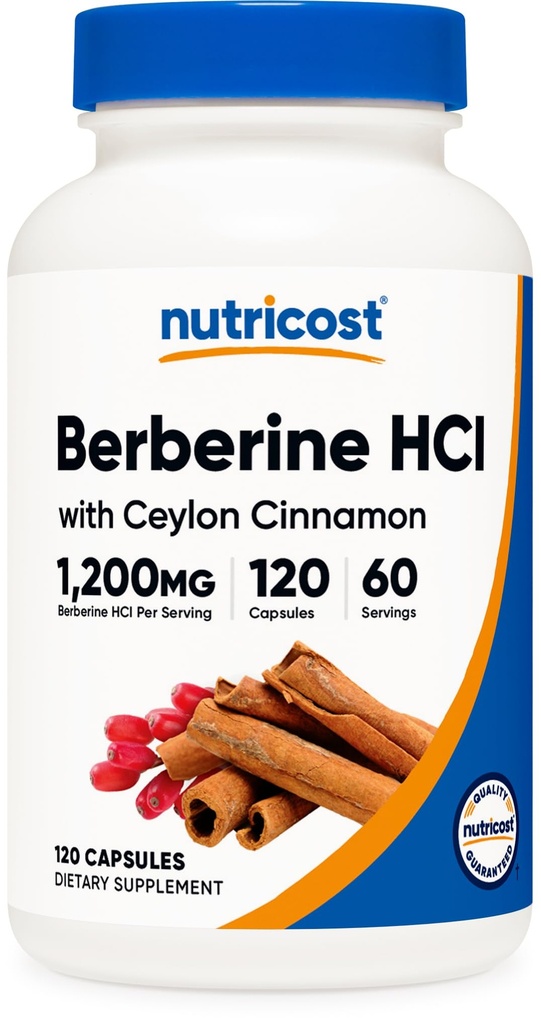 Nutricost Berberină HCl cu capsule cu scorţişoară Ceylon (120 capsule, 60 serviri) - non-GMO, produs fără animale