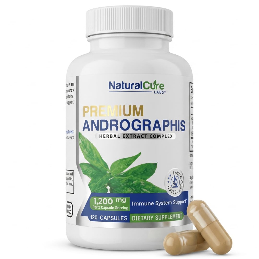 Natural Cure Labs Premium Andrographis Paniculata Extract 1200 mg cu 100 mg Andrographolides Capsule Vegan pentru suport imun și digestiv, non-GMO, Gluten gratuit, Herbal Dietary Supliment