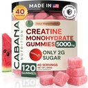 Creatin Monohidrat Gummies 5g - Doar 2g Zahăr, Made in USA - Aroma de pepene verde - Vegan & 3rd Party Testat - Pre & Post Workout Supliment pentru femei și bărbați (120 Conte, 40 Serviri)