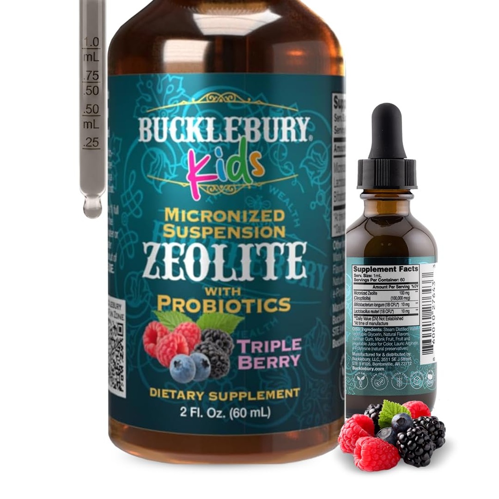 BUCKLEBURY dezintoxicare Zeolit lichid pentru copii cu probiotice - Sugar gratuit naturale Berry Aromă Probiotice pentru copii - Zeolite Heavy Metal Detox și suport imunitar - 2 Fl Oz