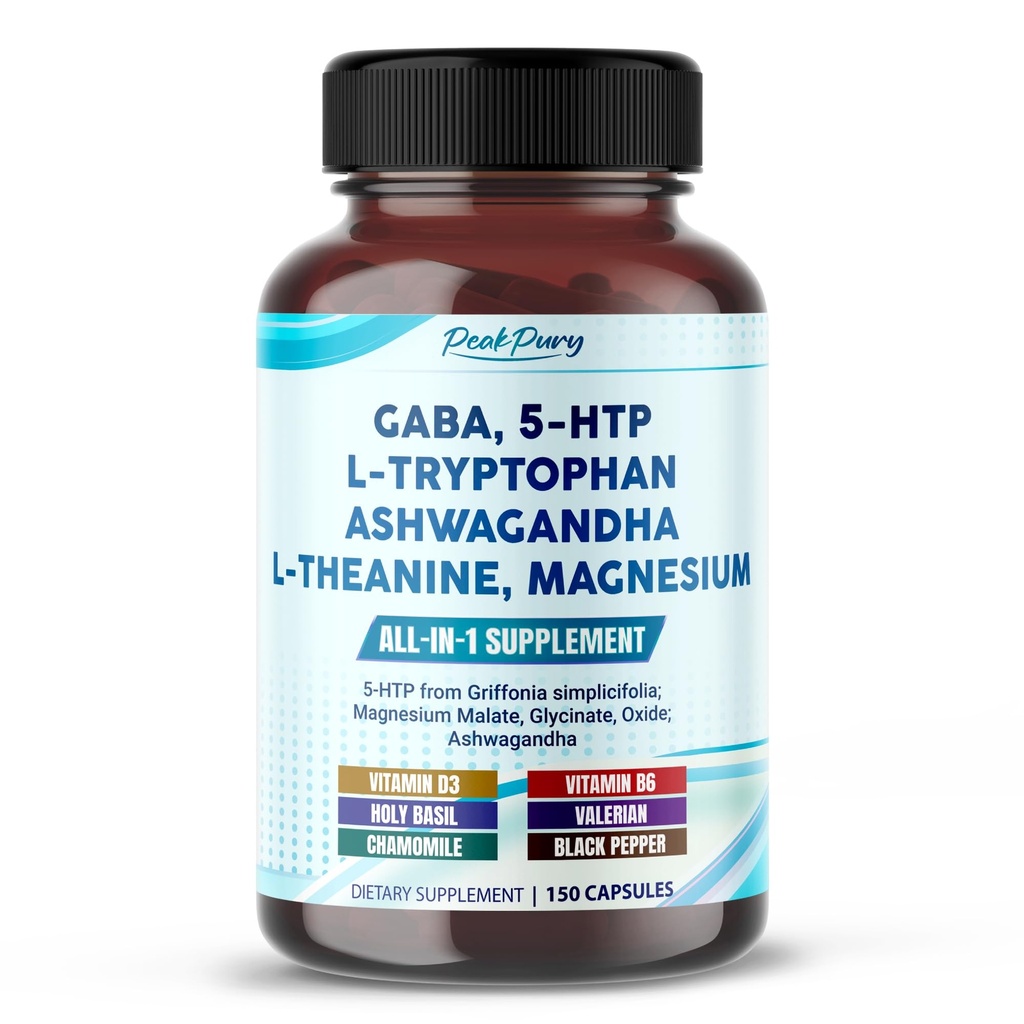 GABA, 5-HTP L-Tryptofan Ashwagandha Chamomile L-Theanin Magneziu - Made in USA