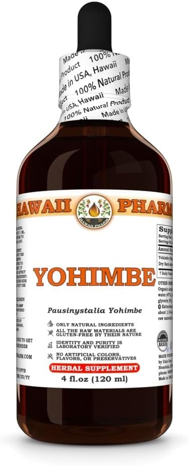 Yohimbe (Pausinystalia Yohimbe) Tinctură de scoarță uscată, Made in Hawaii, All Natural, Vegan, Extract lichid pur - 4 fl.oz