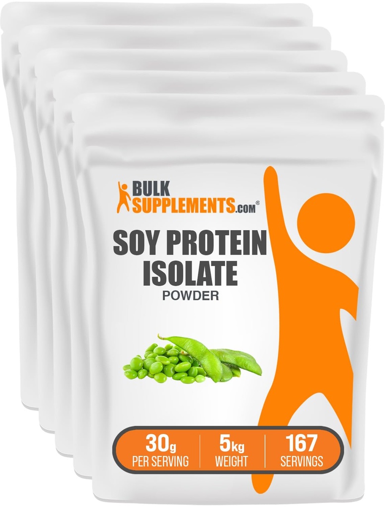 BulkSupplements.com Pulbere de izolat de soia - pulbere de proteine din Vegan, fără aromă - Pure & Gluten gratuit, 30g per Serving, 1kg (2,2 lbs) (Pachet de 5)