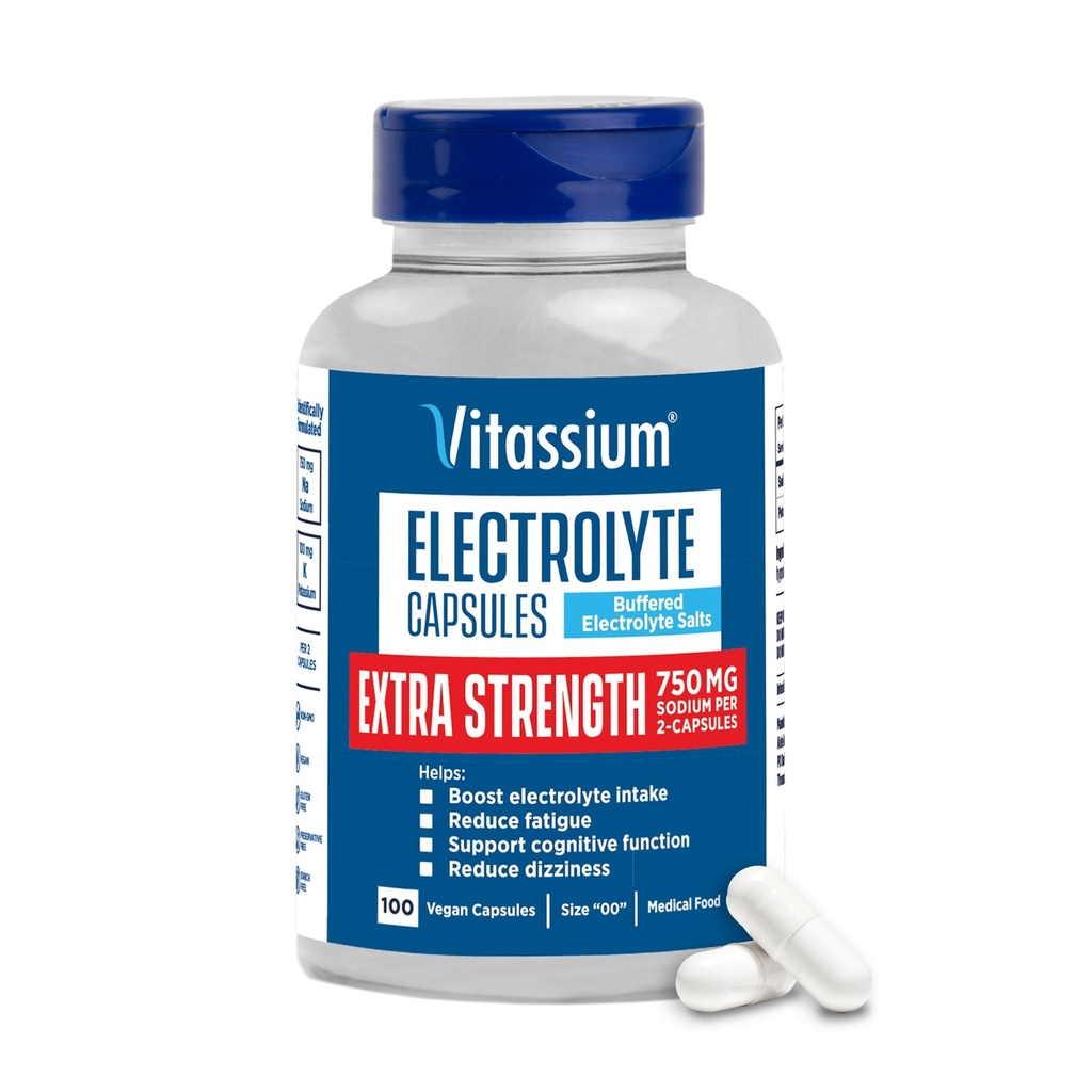 Vitasium extra Putere Capsule Electrolit, 750 mg de sodiu pentru Managementul POTS și diete de sodiu ridicate, Nearomate, 100 Pastile de sare (Size 00)