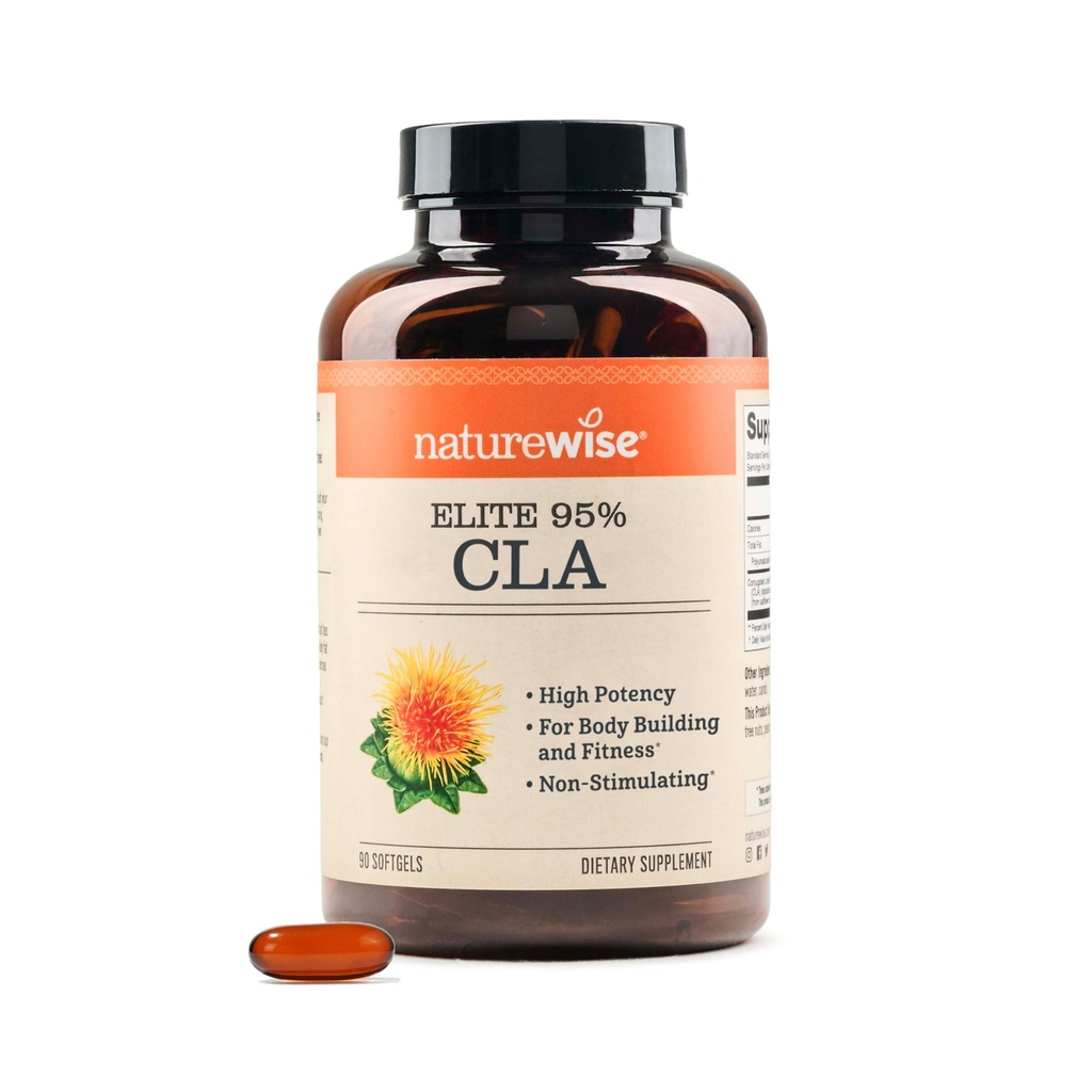 NatureWise CLA 1300 - 95% Acid Linoleic Conjugat activ pentru femei și bărbați, Nu Stimularea, Sprijină Greutate și obiective de fitness - non-GMO, Gluten Free - 90 Softgels